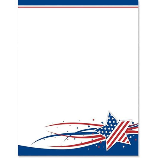 PaperDirect Patriotic Starburst Gala Border Papers, USA Stationery with Blue Red White Borders, Starburst and Confetti Design, 8.5 x 11, Acid-Free, Ideal for Flyers, Invites, Cards, 25 Sheets - color: Patriotic Starburst Gala