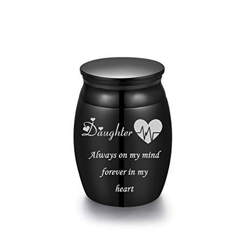 Mini Stainless Steel Decorative Cremation Keepsake Urns for Ashes 1.57 Inch High Small Funeral Urns Memorial Ashes Holder Share with Familiy Members-Black Color - style: Daughter