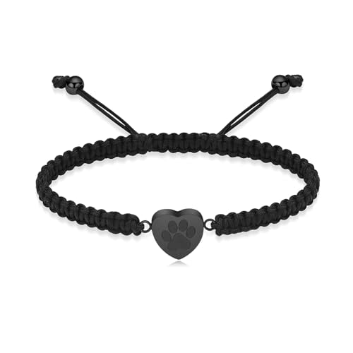 Cremation Bracelet for Pets Ashes Cat Dog Heart Paw Print Pendant Bangle Stainless Steel Memorial Urn Bracelet Cremation Jewelry - color: Black