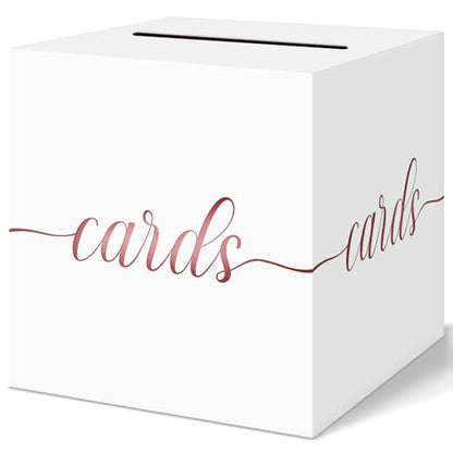 QIKSION Elegant White Card Box for Party, Rose Gold Foil Wedding Card Box - color: White and Rose Gold Foil