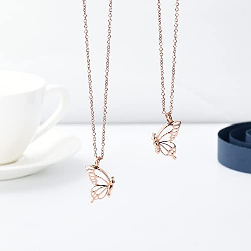 constantlife 2 Pack Butterfly Urn Necklaces for Ashes for Women Girls Stainless Steel Pendants Cremation Keepsake Jewelry Mother Daughter Sister Friendship Memorial Gifts - color: Customize-B