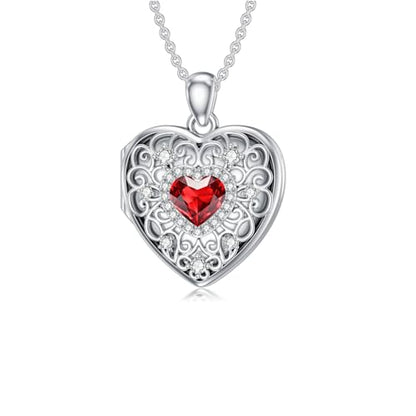 Heart Locket Necklace 925 Sterling Silver Personalized Picture Locket Pendant Birthday Christmas Jewelry Memorial Gifts for Women - color: January Crystal Locket