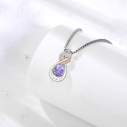 Infinity Urn Necklace for Ashes Sterling Silver Heart Moonstone Turquoise Birthstone Keepsake Memorial Cremation Jewelry for Women - style: Infinity A-06-Jun-Alexandrite