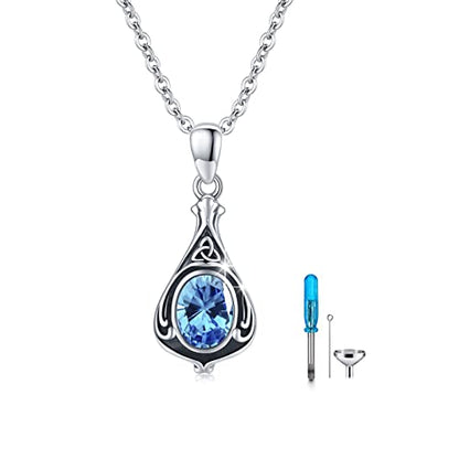 Urn Necklace for Ashes Cremation Jewelry 925 Sterling Silver Ashes Pendant Necklace Memorial Jewelry Gifts for Women Men Girls Boys - style: Celtic-March-Aquamarine