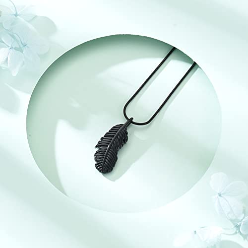Cremation Jewelry Feathers Urn Necklace for Ashes Stainless Steel Memorial Keepsake Pendant for Women Men - color: Black