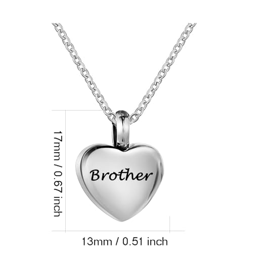 Cremation Jewelry Small Heart Urn Necklace Ashes for Women Men Keepsake Pendant Memorial Human Ash Holder - color: Silver Brother
