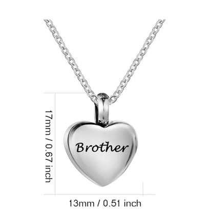 Cremation Jewelry Small Heart Urn Necklace Ashes for Women Men Keepsake Pendant Memorial Human Ash Holder - color: Silver Brother