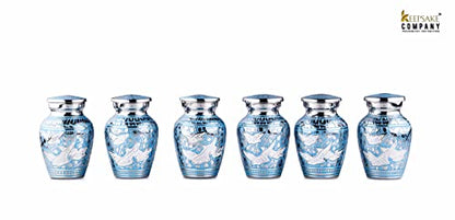 Blue Mini Urn/Small Urns/Keepsake urn/Cremation Keepsakes for Ashes/Ash Holders for Human Ashes (Set of 6) from Keepsake Company - color: Blue Silver