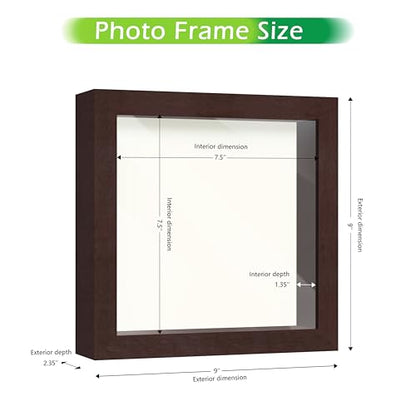 FrameWorks Mahogany Wooden Shadow Box Frame - 8' x 8' Display Case with Soft Felt Back, Tempered Glass, Elegant White Ball Push Pins - color: Mahogany, size: 8"x8"