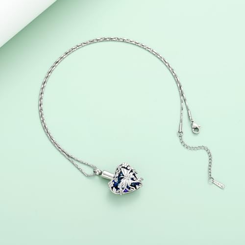 Yinplsmemory Butterfly Cremation Jewelry Urn Necklace for Ashes for Women - color: Blue