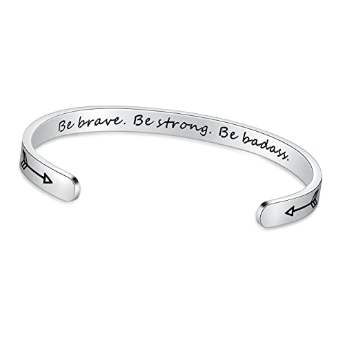 TONY & SANDY Inspirational Bracelets for Women Teen Girls Personalized Gifts for Daughter Granddaughter Mom Sister Friends Stainless Steel Engraved Cuff Birthday Easter Christmas - style: A - Be brave be strong be badass