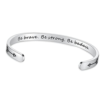 TONY & SANDY Inspirational Bracelets for Women Teen Girls Personalized Gifts for Daughter Granddaughter Mom Sister Friends Stainless Steel Engraved Cuff Birthday Easter Christmas - style: A - Be brave be strong be badass