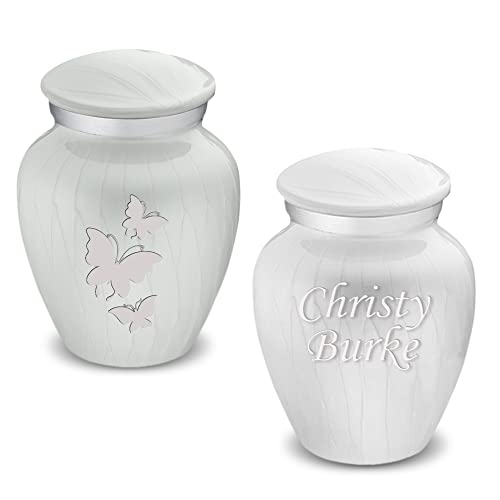 Embrace Keepsake Personalized Butterfly Cremation Urns for Human Ashes I Pearl White Funeral Urn for Men and Women with Double Side Engraving I 3.5 lbs - color: Pearl White