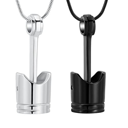 Yinplsmemory 2 Pack Car Parts Cremation Jewelry Piston Urn Necklace Urn Keychain for Men Piston Ashes Keepsake Memorial Jewelry - color: Silver&Black
