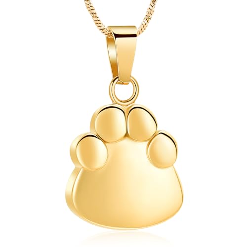 Yinplsmemory Paw Print Urn Necklace for Ashes Dog Cat Pet Paw Print Keepsake Memorial Ashes Pendant Necklace for Men Women - color: Gold