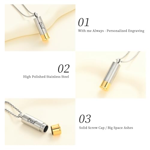 Oinsi Shotgun Shell Cremation Jewelry Urn Necklace For Ashes Of Loved Ones -Dad/Mom/Son/Grandma/Grandpa Cylinder Memorial Locket Pendant Necklace - color: Customize-Picture