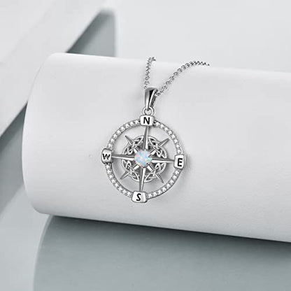 WINNICACA Celtic Knot Necklace 925 Sterling Silver Celtic Pendant Irish Urn Necklace Jewelry Birthday Anniversary Valentine's Day Gifts for Her Women Wife Girlfriend Daughter - style: 3-Compass Necklace(White Opal)