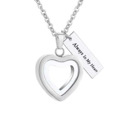 Glass Heart Cremation Urn Necklace for Ashes Stainless Steel Memorial Ash Pendant Keepsake Jewelry Cremation Jewelry for Women - color: Silver-Always In My Heart
