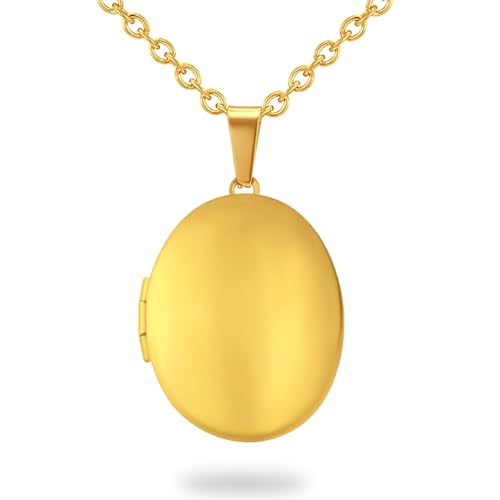 PHOCKSIN Personalized Locket Necklace for Women Photo Necklace with Customized Picture Birth Flower Birthstone Customizable Birthday Gifts - color: #09 Oval Gold