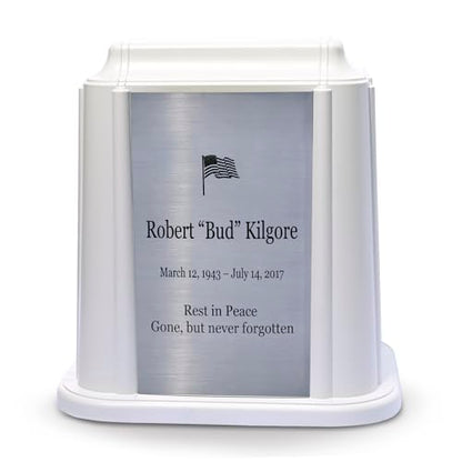 Castlegard Cremation Niche Marker | Engraved Nameplate | Durable Mausoleum & Columbarium Memorial Urn | Fits Standard Crematory Container | Made in USA (White with Nameplate)