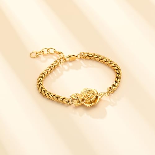 Minicremation Women's Adjustable Rose Urn Bracelet Ashes Holder Memorial Elegant Link Chain Keepsake Cremation Bangle to Hold Ashes - color: Gold-A