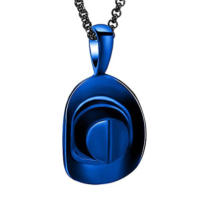 Hearbeingt Cowboy Hat Urn Necklace for Ashes Cremation Jewelry - color: Blue