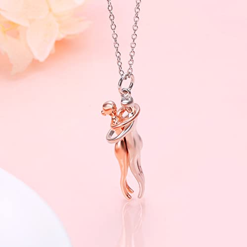 FLYOW S925 Sterling Silver Best Friend Couple Pendant Friendship Sun Moon Lotus Yin Yang Matching Bff Necklace for Women Jewelry - style: Hug-rose gold