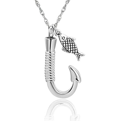 Fishing in Heaven Cremation Urn Necklace for Ashes & Fishing hook Memorial Pendant