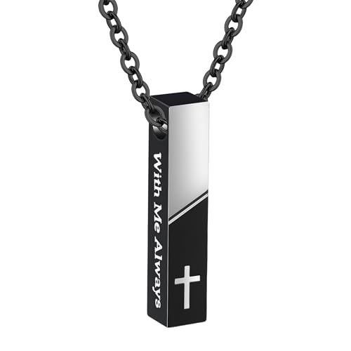 Cremation Jewelry Bar Urn Necklace for Ashes Cross Pattern Cube Ash Pendant with Mini Keepsake Urn Memorial Ashes Jewelry for Women Men - With Me Always - color: Black-With Me Always