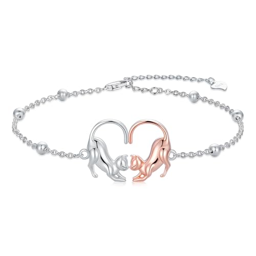 AOBOCO 925 Sterling Silver Cute Cat Kitty Bracelet Adjustable Link Chain, Cat Jewelry Gifts for Cat Lovers 7-9 inches - style: C-2 Cats