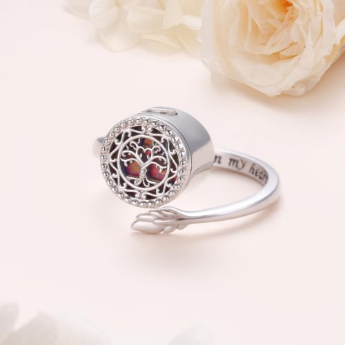 Tree of Life Urn Ring for Ashes 925 Sterling Silver Cremation Ring | Adjustable Family Tree with Opal Memorial Keepsake Jewelry Always in My Heart Cremation Ash Open Ring for Women