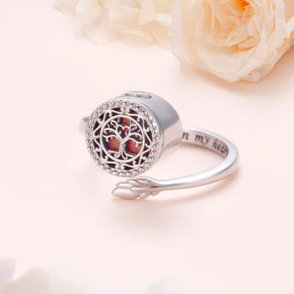 Tree of Life Urn Ring for Ashes 925 Sterling Silver Cremation Ring | Adjustable Family Tree with Opal Memorial Keepsake Jewelry Always in My Heart Cremation Ash Open Ring for Women
