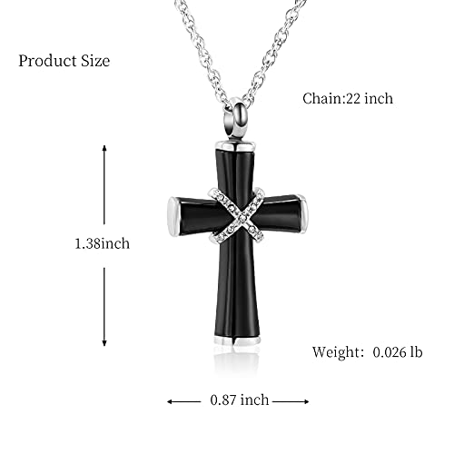 shajwo Cremation Jewelry Cross Urn Necklaces for Ashes for Women Men Urn Pendant Memorial Keepsake Ash Holder - color: 5-Black-Crystals