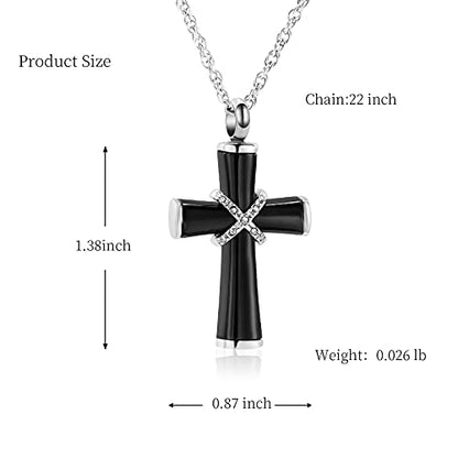 shajwo Cremation Jewelry Cross Urn Necklaces for Ashes for Women Men Urn Pendant Memorial Keepsake Ash Holder - color: 5-Black-Crystals