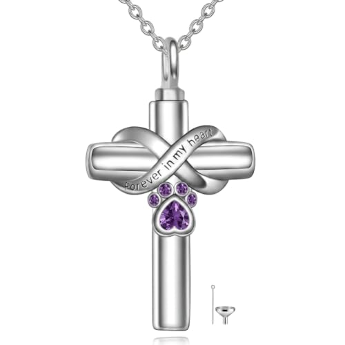 Cross Pet Urn Necklace Sterling Silver Infinity Pet Ashes Pendant - color: Silver-Dog. Feb