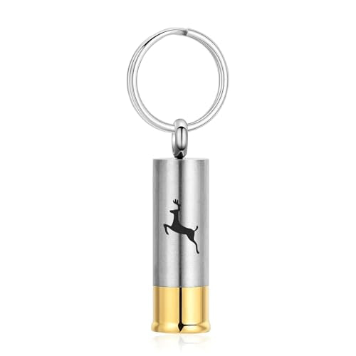 Oinsi Shotgun Shell Cremation Jewelry Urn Necklace For Ashes Of Loved Ones -Dad/Mom/Son/Grandma/Grandpa Cylinder Memorial Locket Pendant Necklace - color: Deer (Keychain)