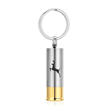Oinsi Shotgun Shell Cremation Jewelry Urn Necklace For Ashes Of Loved Ones -Dad/Mom/Son/Grandma/Grandpa Cylinder Memorial Locket Pendant Necklace - color: Deer (Keychain)
