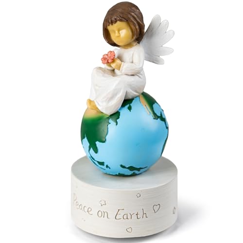 Angel of Peace Figurine Music Box,Handcrafted Resin Angel Statue with Dove & Flowers,Plays Amazing Grace Tune,Christian Religious Gift for Home Décor,Sympathy,Christmas & Memorial,for Women,Girls