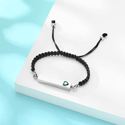 Hearbeingt Crystal Heart Cremation Jewelry Bar Urn Bracelet for Ashes - color: Silver-Green stone