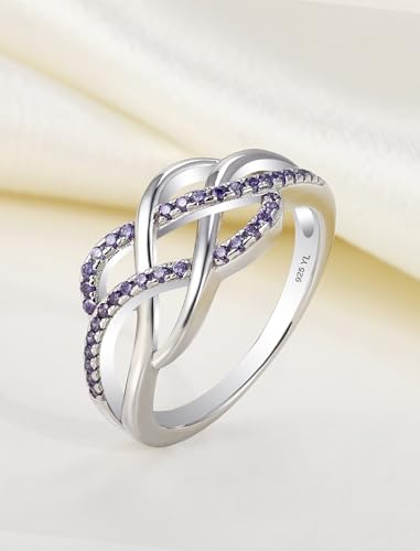 YL Celtic Knot Rings 925 Sterling Silver Twisted Knot Ring Birthstone Infinity Statement Jewelry for Women-size5 - color: 02-amethyst-Feb