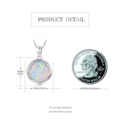 Urn necklace for Ashes 925 Sterling Silver Opal/Turquoise/Moonstone/Moss agate Pendant Cremation Memory Jewelry Keepsake Gifts for Women - style: Opal-round-cus