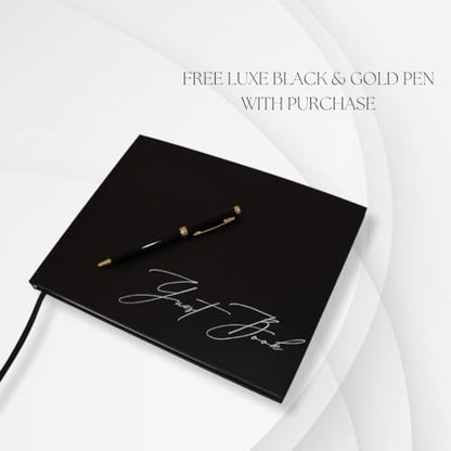 Wedding Guest Book with Pen | Elegant Black Linen Guest Book for Wedding Reception, Celebration of Life, Memorial Service, Funeral, Baby Shower | 100 Blank Pages | Designed to preserve a lifetime of memories