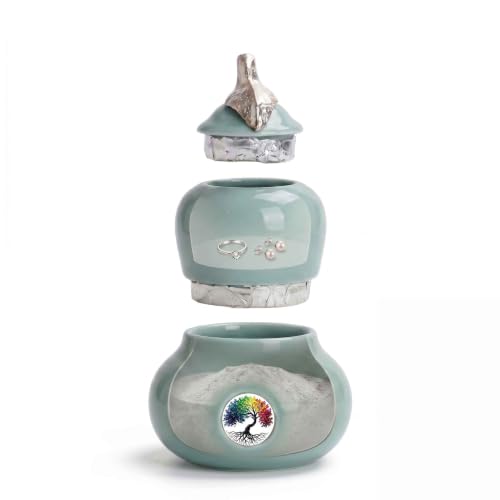 Adult Keepsake Urn for Ashes, Two Layer Small Ceramic Memorial Urn, Tree of Life Decorative Urn, Sympathy Gift for Loss of Loved One (Tree of Life) - color: Tree of Life