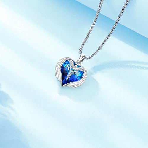 Angel Wings Necklace 925 Sterling Silver Guardian Angel Nurse RN Caduceus Pendant Charm Crystal Angel Jewelry Gifts for Women - style: G-Angel Wings-Nurse-RN-Blue