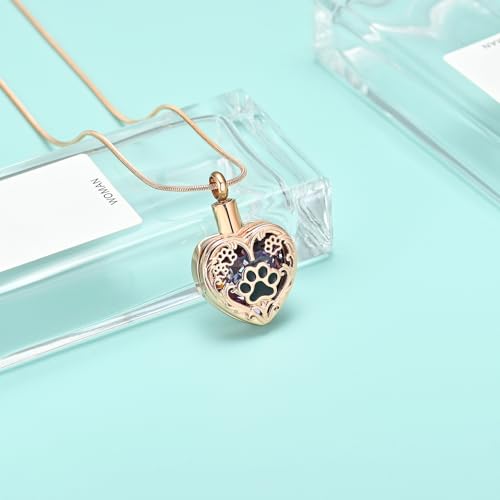 Heart Urn Necklace For Ashes Birthstone Pet Memorial Jewelry Dog Paw Print Cremation Pendant Stainless Steel Keepsake Gift For Pet Lovers - color: Rosegold purple
