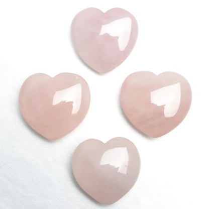 Rose Quartz Heart Worry Stones, 1.2 Inch, Set of 4 | Polished Heart Crystals, Palm and Pocket Stones, Reiki Meditation Accessories, Love Carved Stones, Crystal Gift Set - color: Rose Quartz
