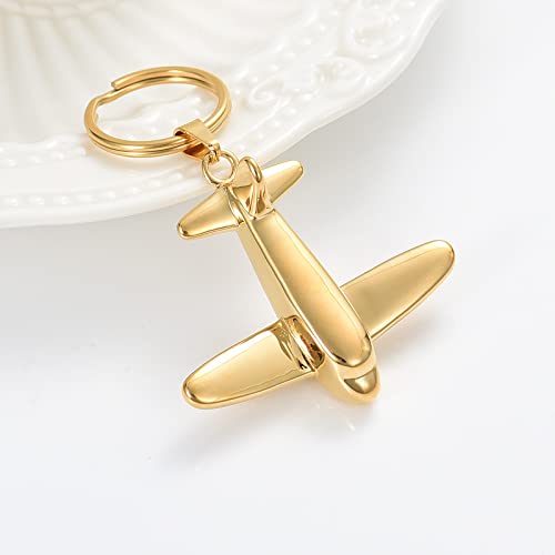 Minicremation Cremation Jewelry Urn Keychain for Ashes Airplane Memorial Urn Pendant for Human Pet's Keepsake Key Chain - color: Gold