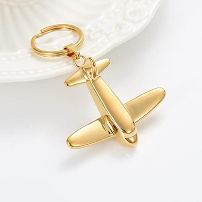 Minicremation Cremation Jewelry Urn Keychain for Ashes Airplane Memorial Urn Pendant for Human Pet's Keepsake Key Chain - color: Gold