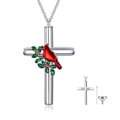 Cross Urn Necklace for Ashes 925 Sterling Silver Cremation Jewelry with Funnel Filler Kit Ashes Necklace for Human Women Girl Pets - color: Cardinal, style: Personalized