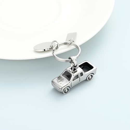 shajwo Pick Up Truck Urn Necklaces for Ashes for Men - color: Keychain-Silver